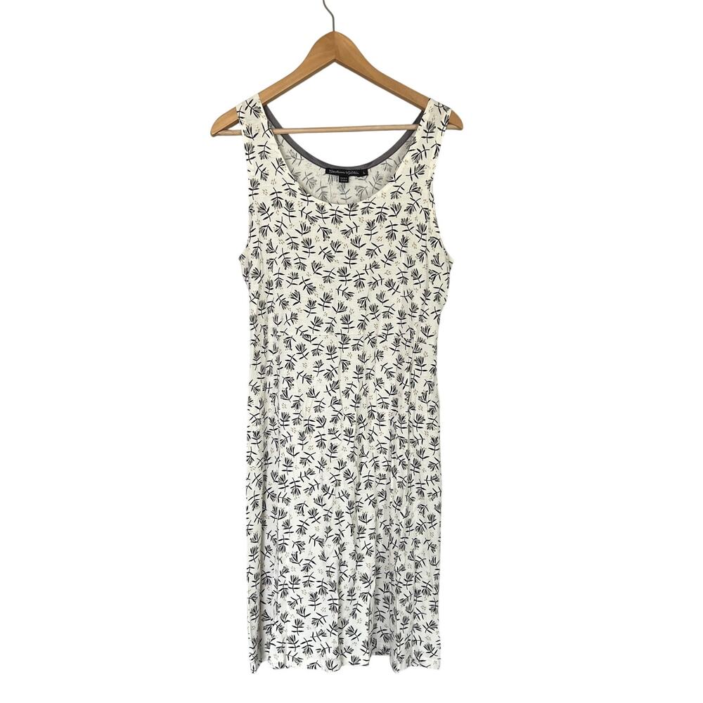 Gudrun Sjoden Sleeveless Dress Floral White Gray Boho Lagenlook Cottage Size L
